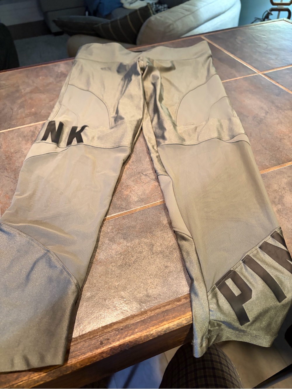 PINK Victoria's Secret Olive Green High-Rise Leggings with Logo